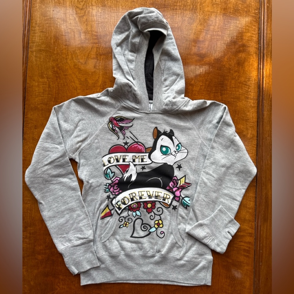 Looney Tunes Sylvester Cat Graphic Hoodie Gray Thumbholes Juniors M 7–9